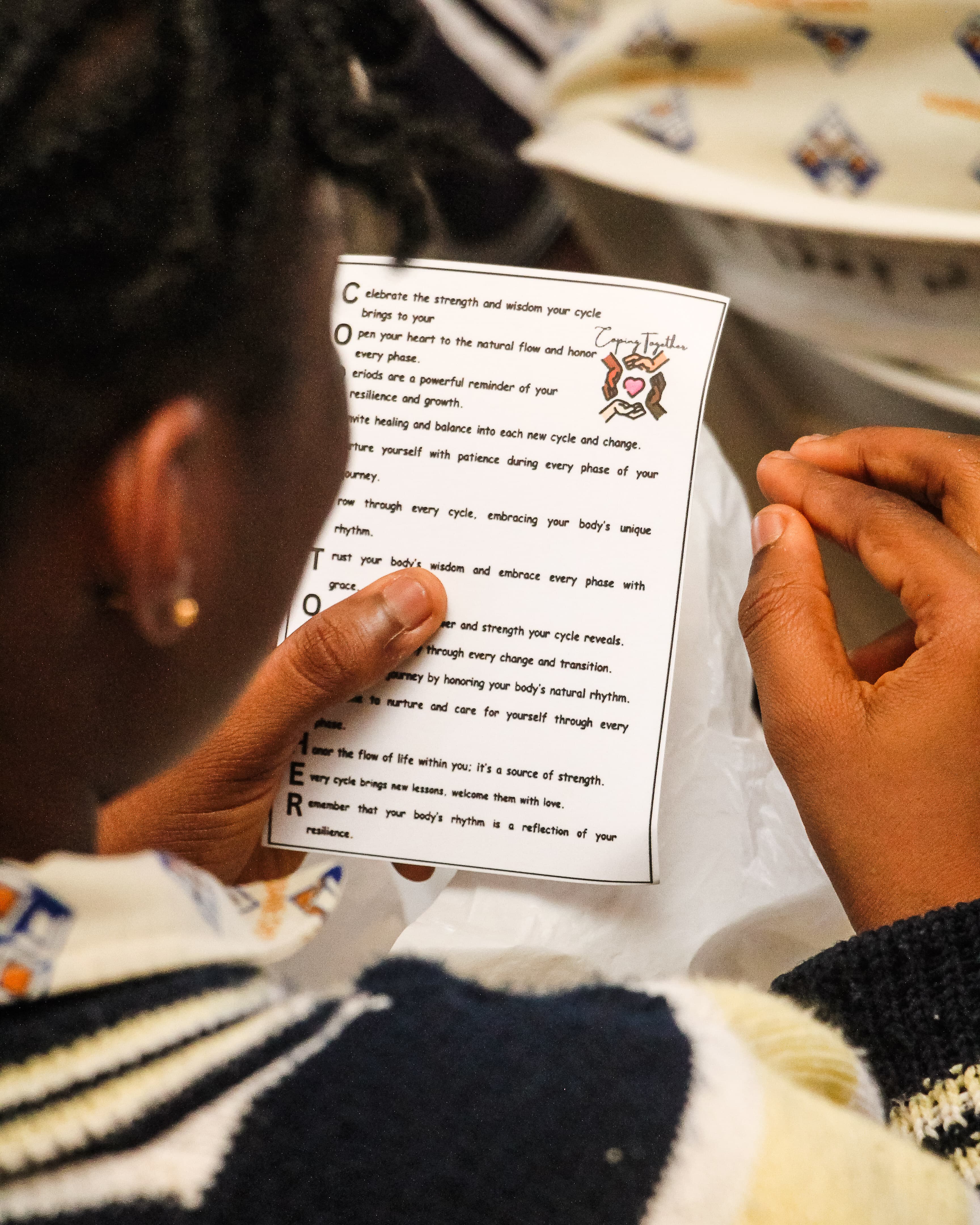 Close-up of tracker card and supplies